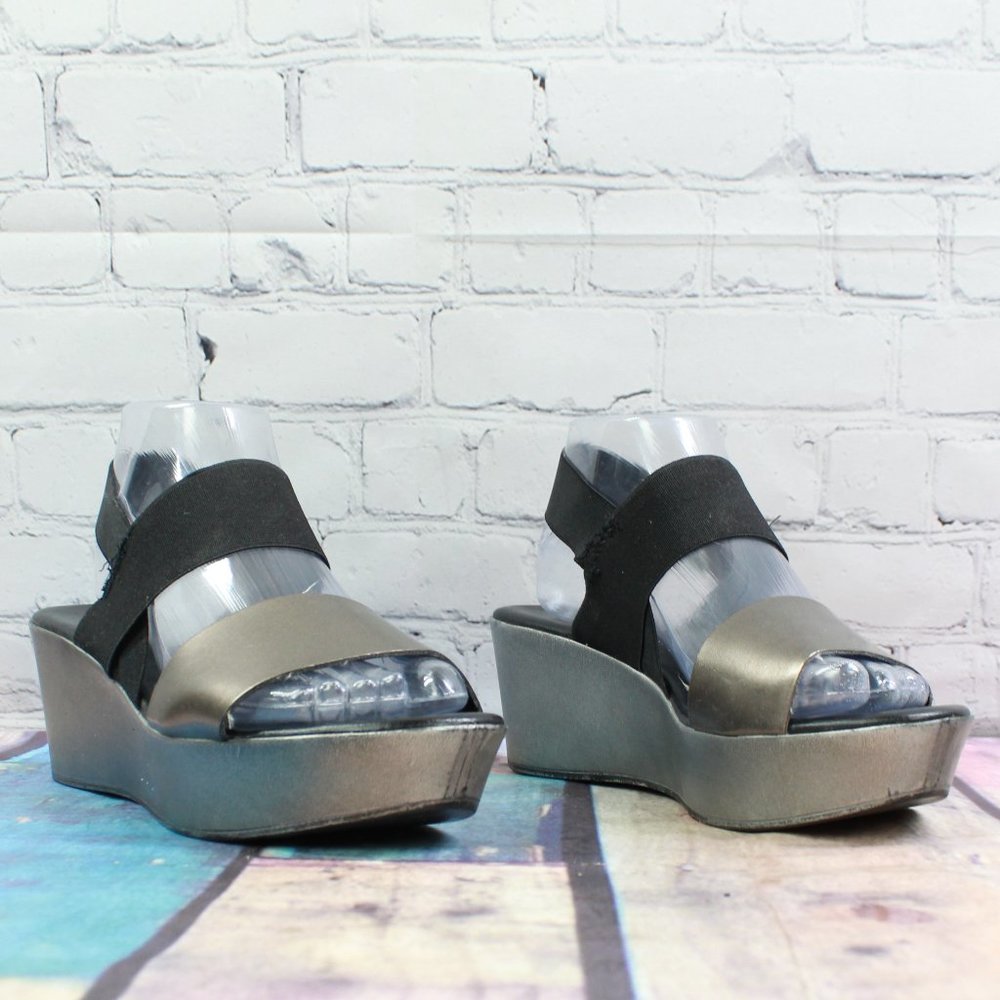 Casuccio & Scalera Black Bronze Leather Slingback Wedge Sandals Size US 9 - Picture 3 of 9